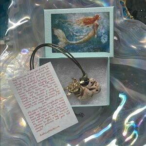 Mermaid Pendant Necklace with Artisan Bronze Turtle Charm